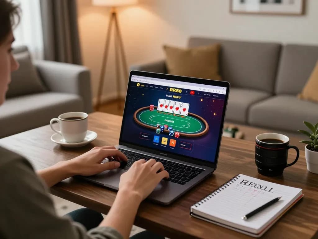 Player engaging with the RR88 NAVY online casino platform during a poker game.