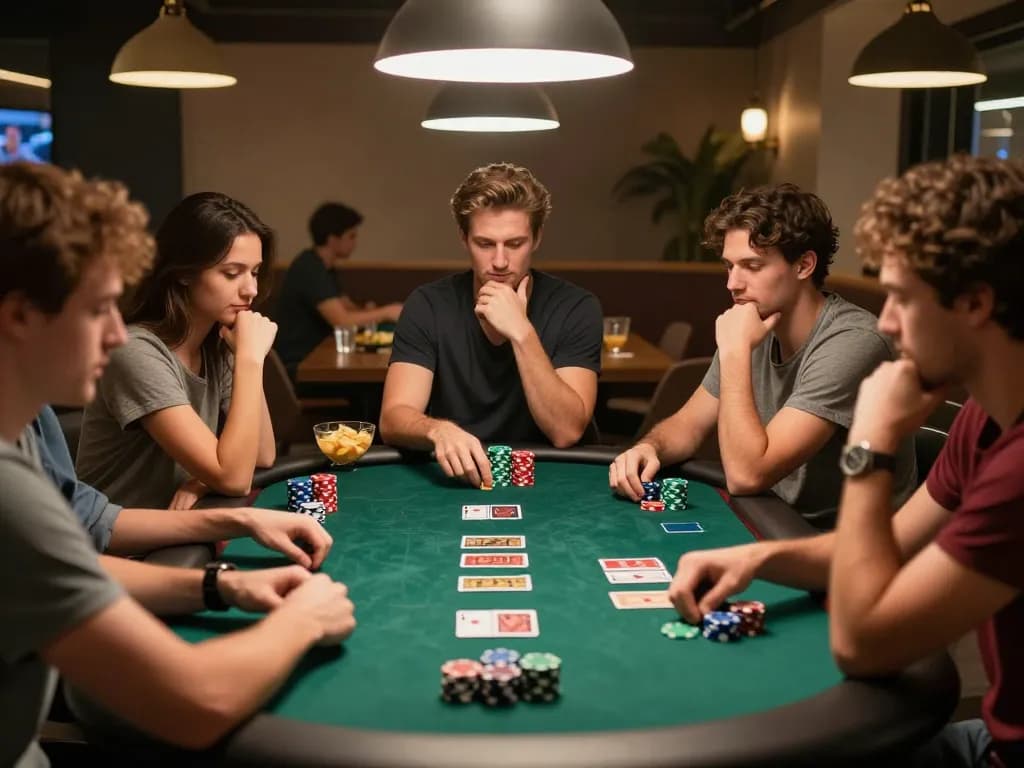 Engaging poker game night with friends at home, showcasing the atmosphere of https://tairikvip.co gaming with colorful chips and strategic play.