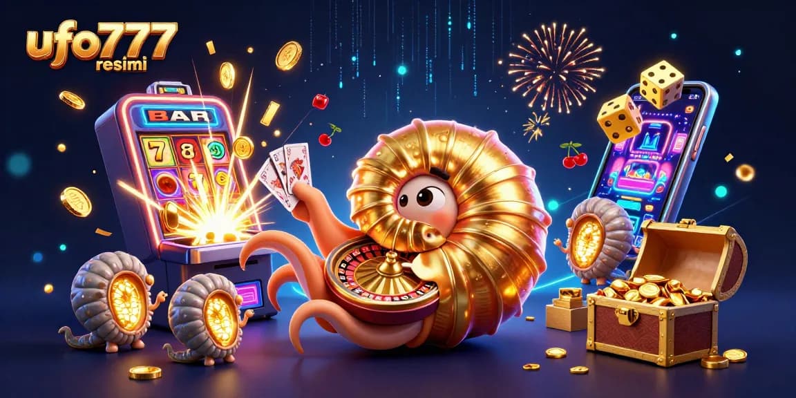 Experience ufo777 resmi excitement with dynamic casino elements in a vibrant 3D illustration.