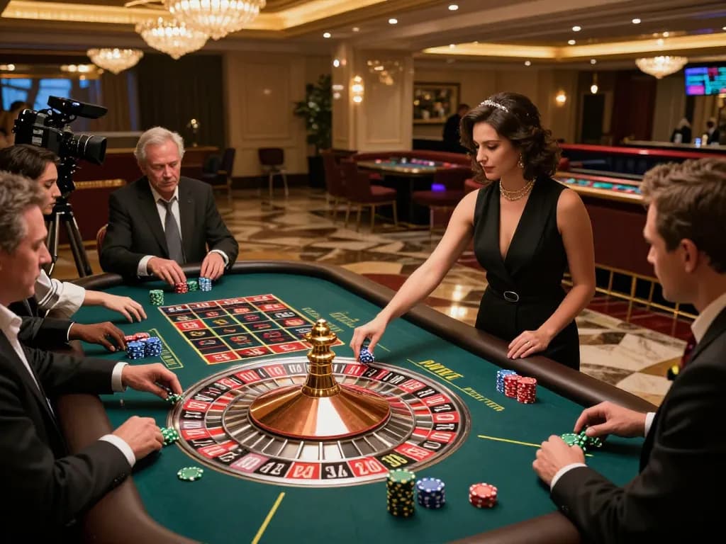 Experience the excitement of rr88 at a luxurious roulette table with players engaged in the game.