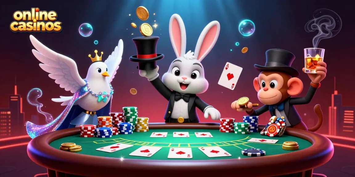 Engage with online casinos and explore a vibrant 3D illustration featuring a magician rabbit and poker excitement.