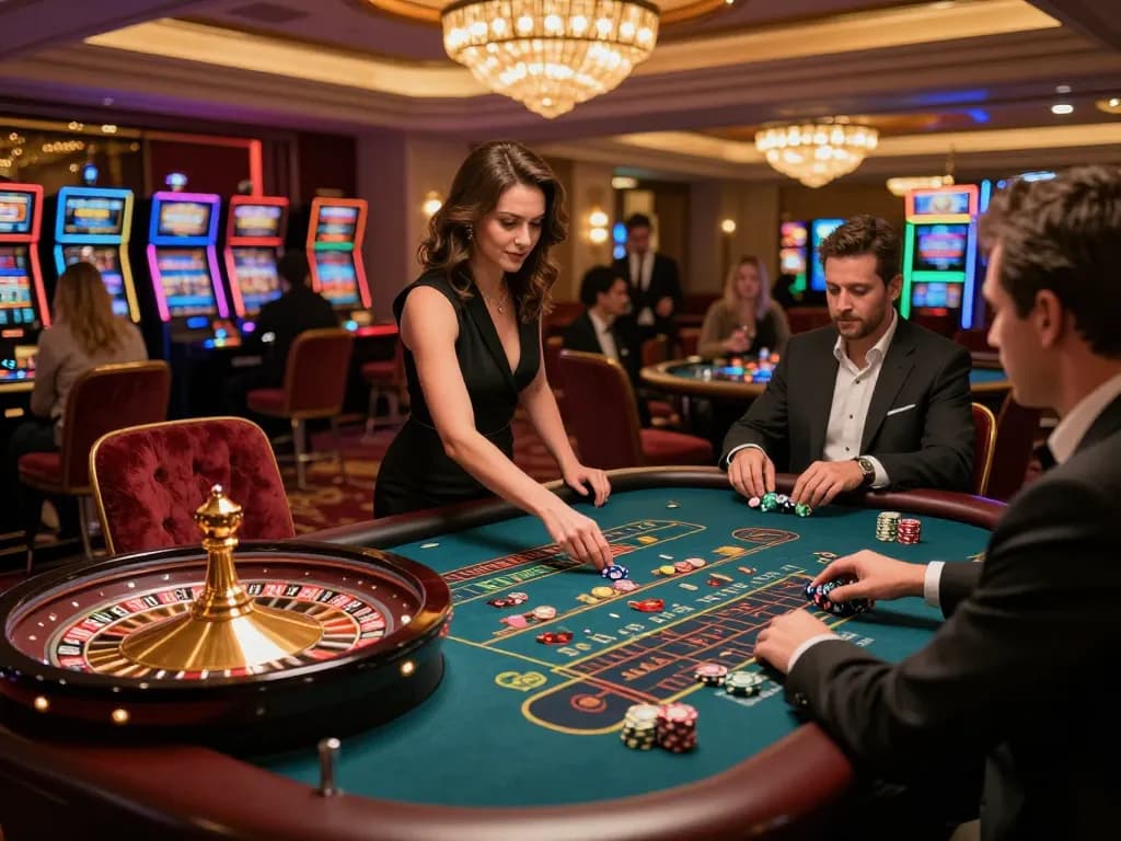 Experience excitement at gg88 com with players engaged at a roulette table in a luxurious casino setting.