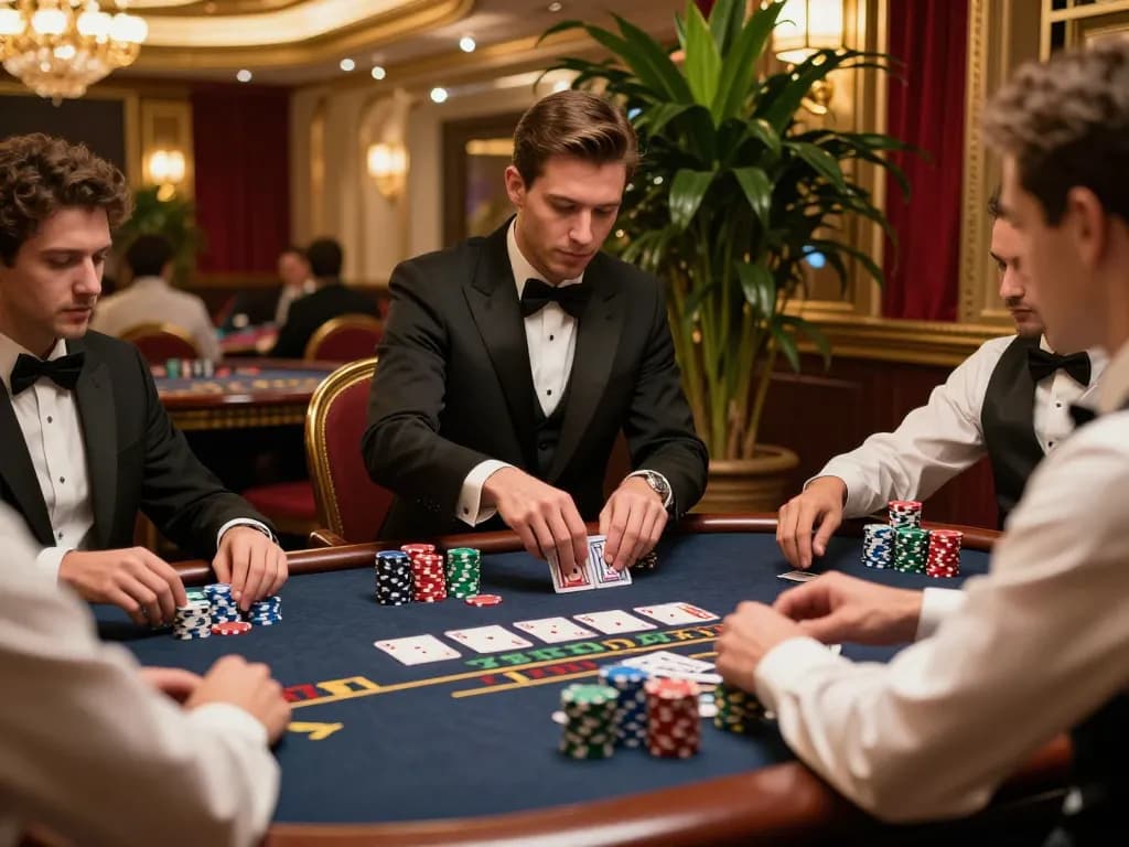 tg88 players engaging in an intense blackjack game in a vibrant casino atmosphere