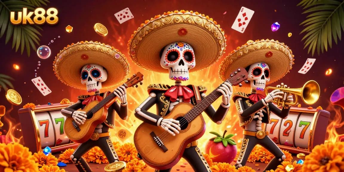 Experience the thrill of gaming at uk88 with vibrant slot reels, gold coins, and animated characters.