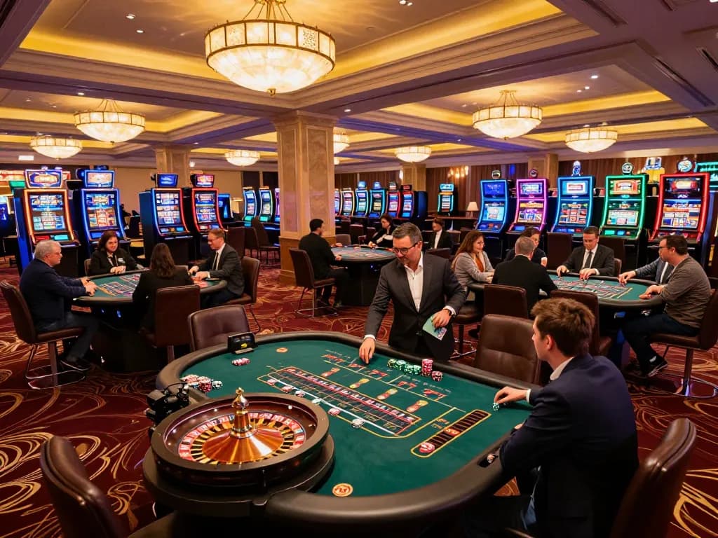Experience the excitement of open 88 with players engaging in strategic gameplay at a luxurious casino.