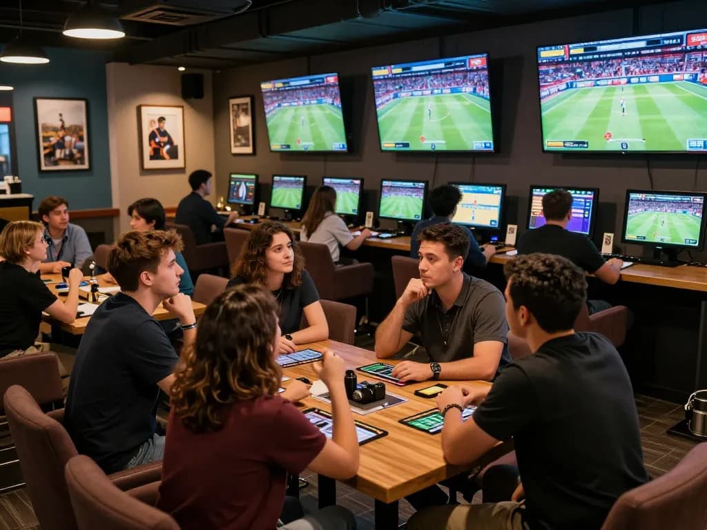 Fans engaging in strategic betting at TR88 sports lounge during live game.