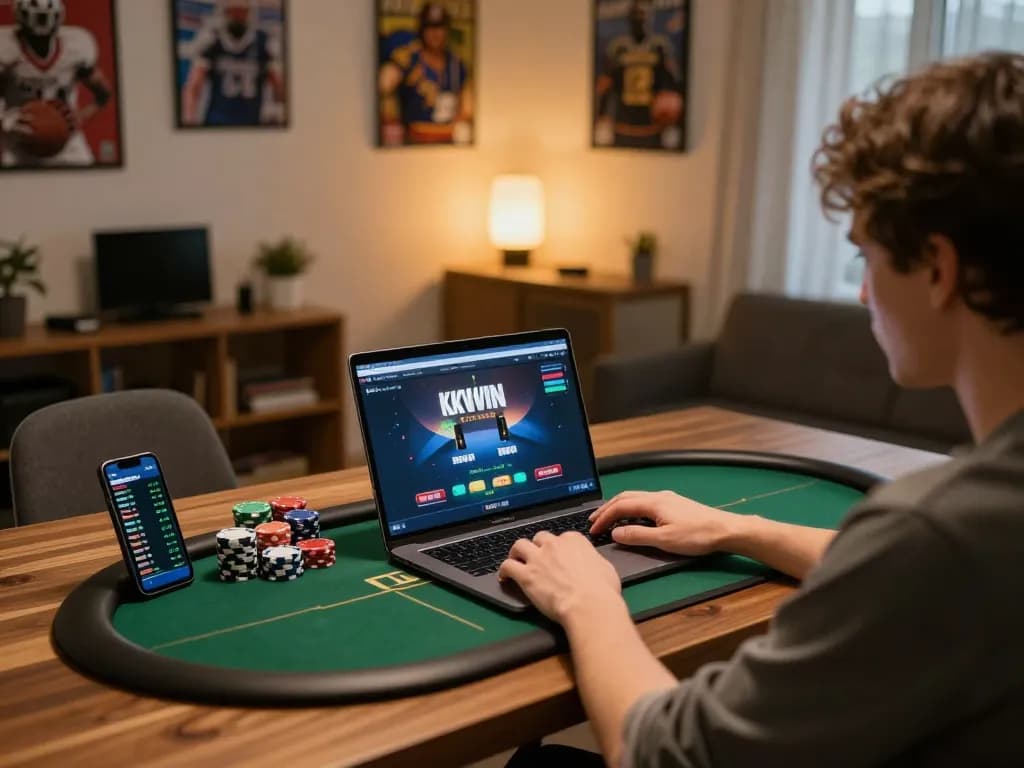 Player engaging in online poker on KKWIN, showcasing strategic gameplay and cozy atmosphere