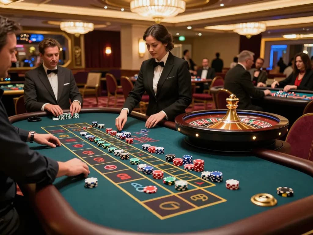 Players betting at a roulette table at Sunwin casino, showcasing an exciting atmosphere.