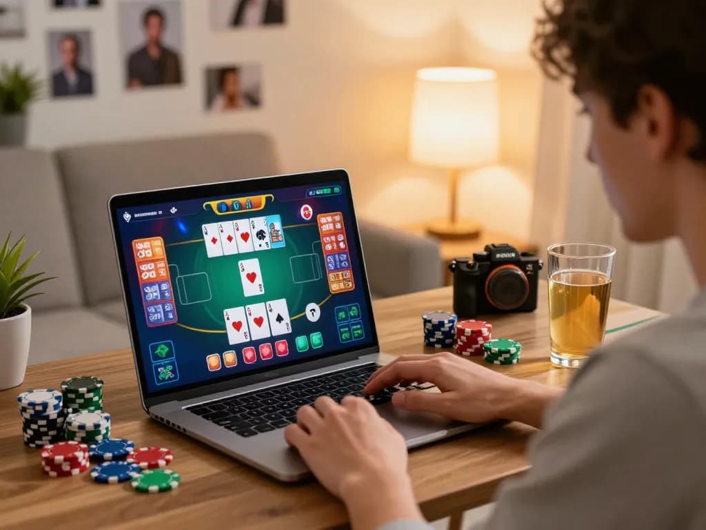 Player enjoying an exciting poker game online at home, showcasing 789b gaming excitement.