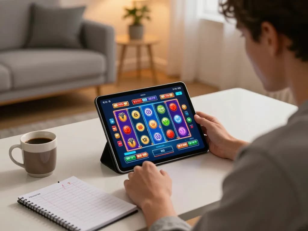Permainan online dengan seorang pemain yang terlibat dalam permainan slot di https://revjeffhood.com/me/ menampilkan taruhan strategis dan kegembiraan