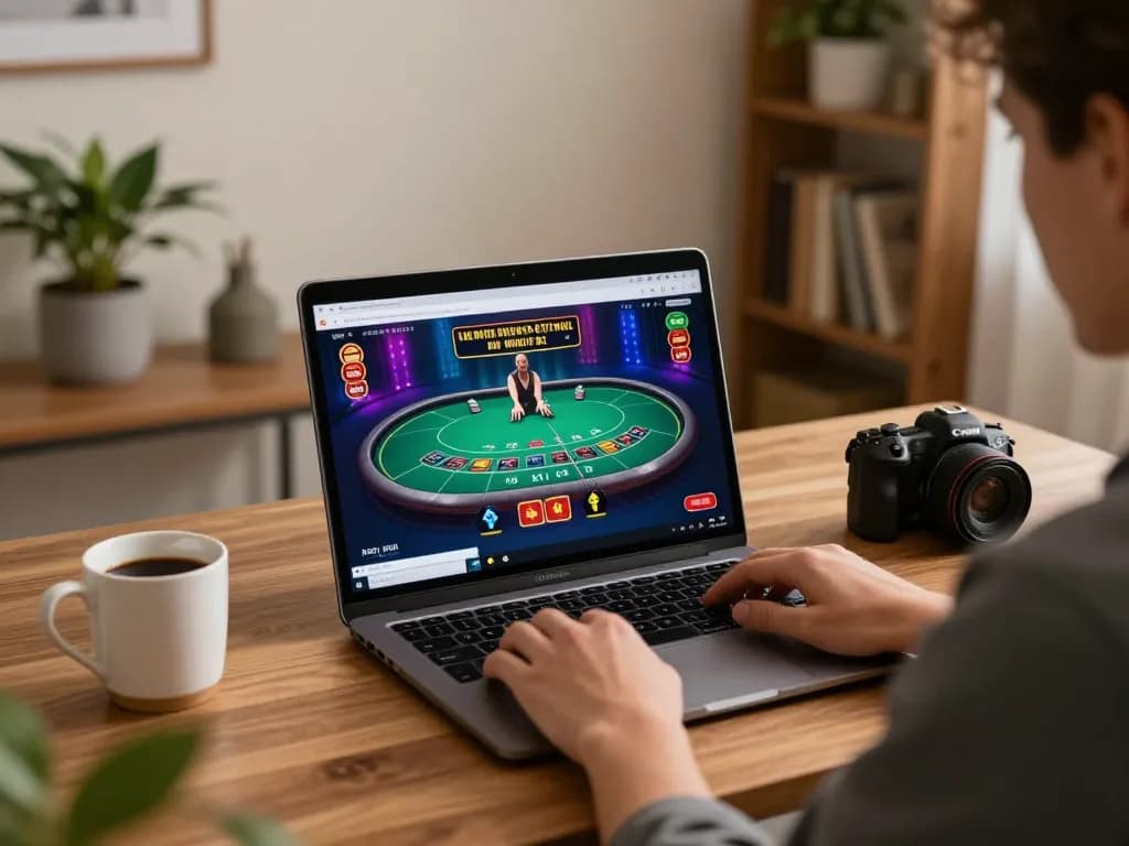Engage with exciting live casino gameplay while betting on your laptop in a cozy home atmosphere.