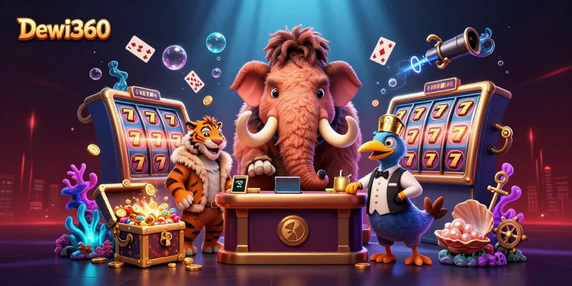 Dewi360 mempersembahkan suasana kasino yang meriah dengan karakter 3D lucu dan elemen permainan keberuntungan yang menarik.