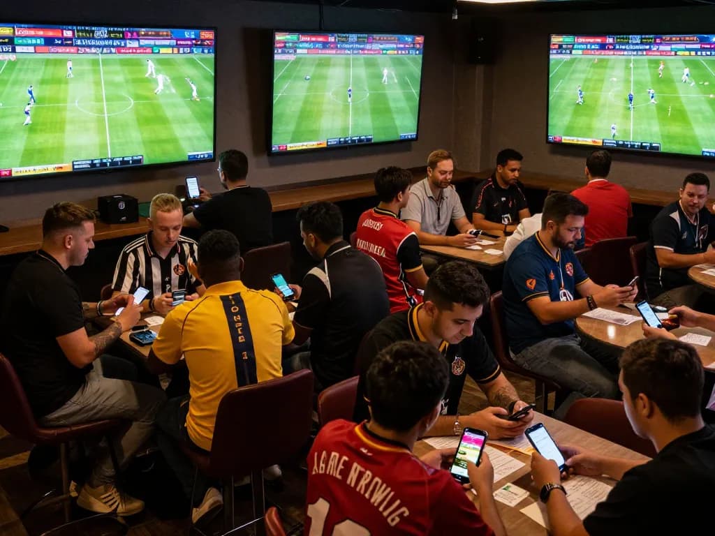 Soi Kèo showcases sports betting excitement as fans place bets in a lively lounge.