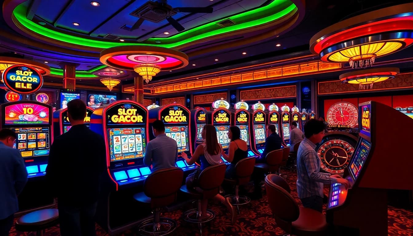 Players enjoying the thrill of slot gacor machines in a vibrant casino setting.