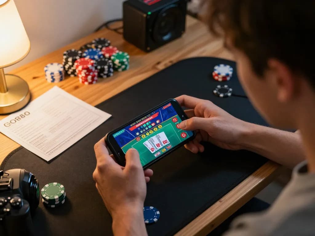 Engaged player using GO88 app for live dealer games, enjoying strategic gameplay at home.