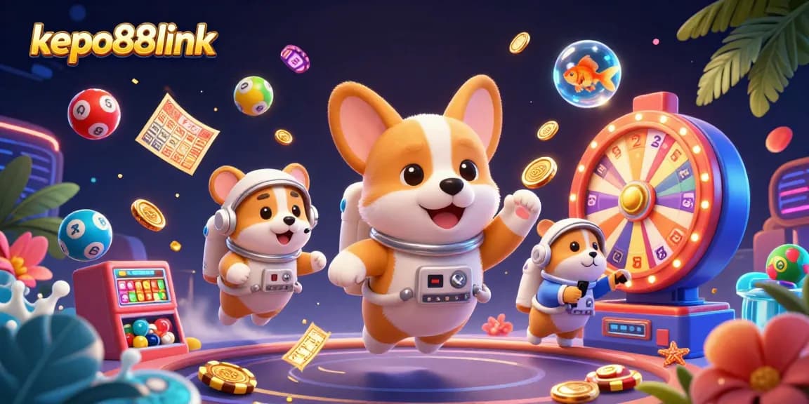 Engage in thrilling gameplay at kepo88link with a dynamic scene of cartoon characters in a vibrant casino environment.