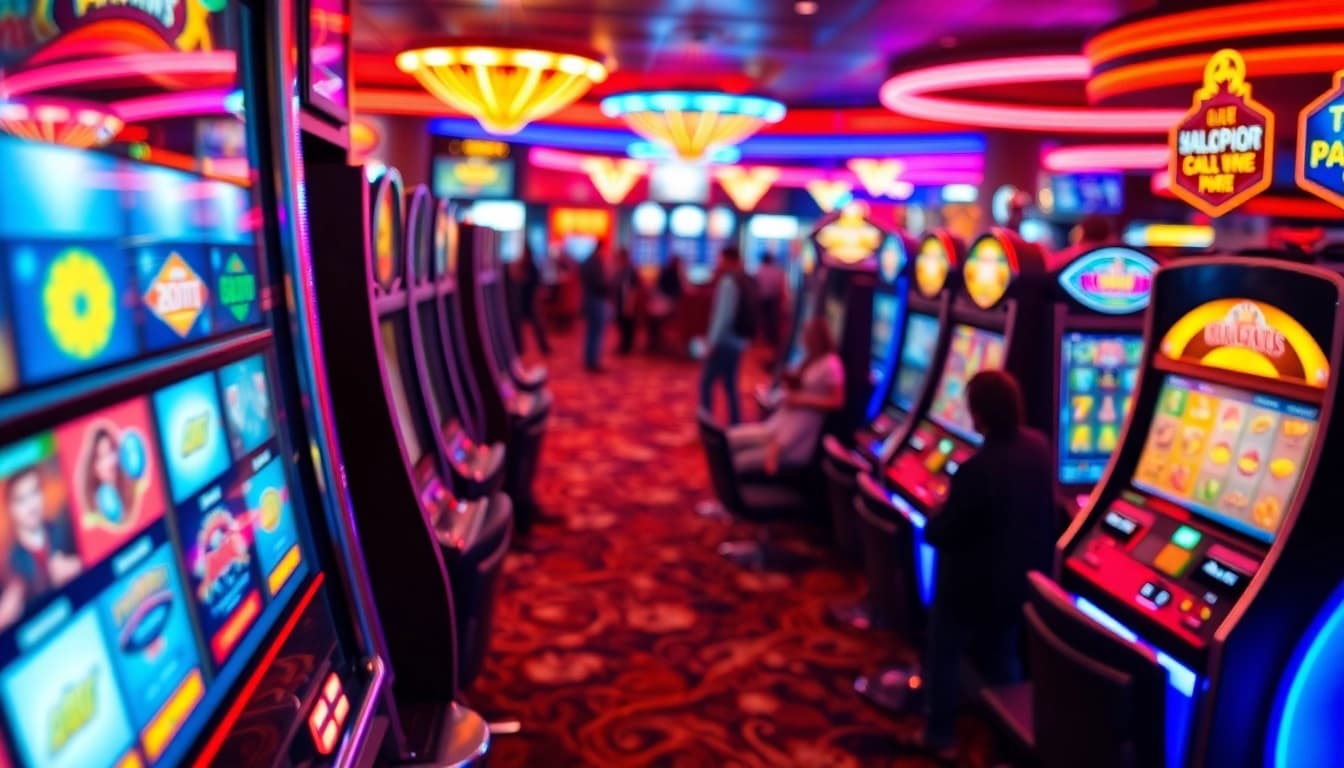 Menangkan hadiah besar di mesin slot yang gemerlap dengan koin berkilau di kasino.
