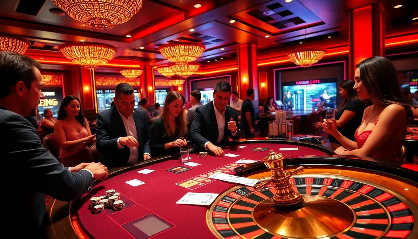 Players celebrating wins at a SODO 66 casino table with vibrant games and luxury ambiance.