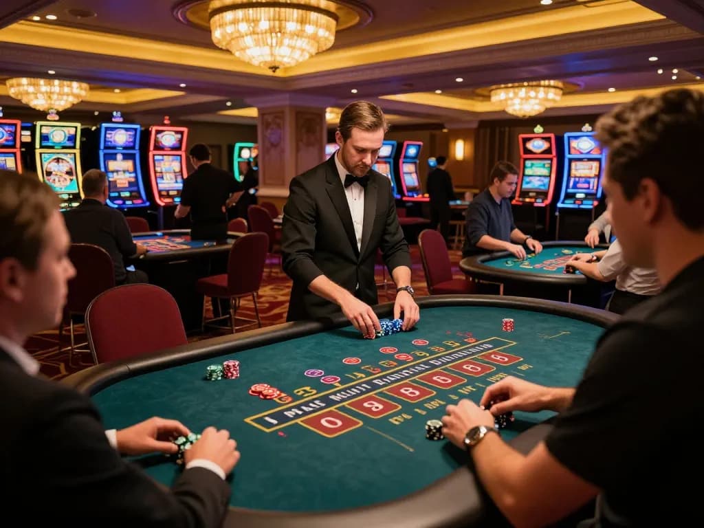 F168 players engaging in thrilling blackjack and roulette games on a stylish casino floor