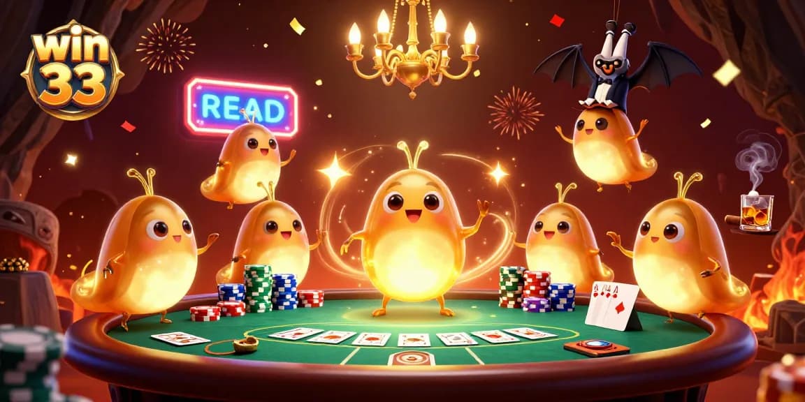 Experience win 33 excitement with glowworms lighting the casino's poker table.