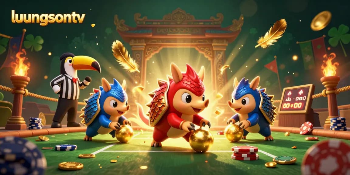 luongsontv highlights competitive gambling with rival pangolins in action-packed illustration amidst casino elements