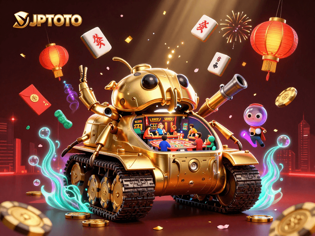 Experience thrilling wins at JPTOTO's vibrant casino scene with confetti and golden coins.