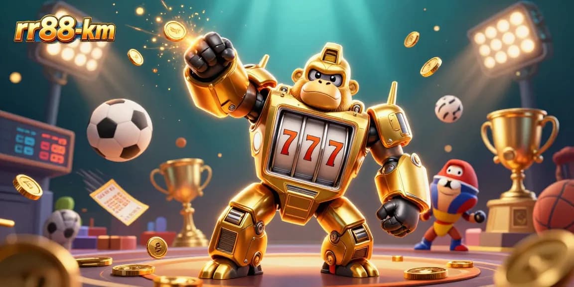 Engage in thrilling gambling action at rr88-km with colorful sports balls and a golden mech.