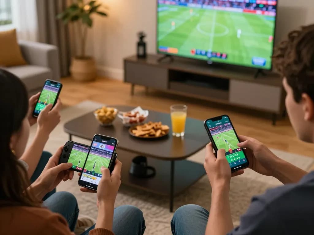 Engaging in live sports betting on the Okwin tv app during a cozy home gaming session.