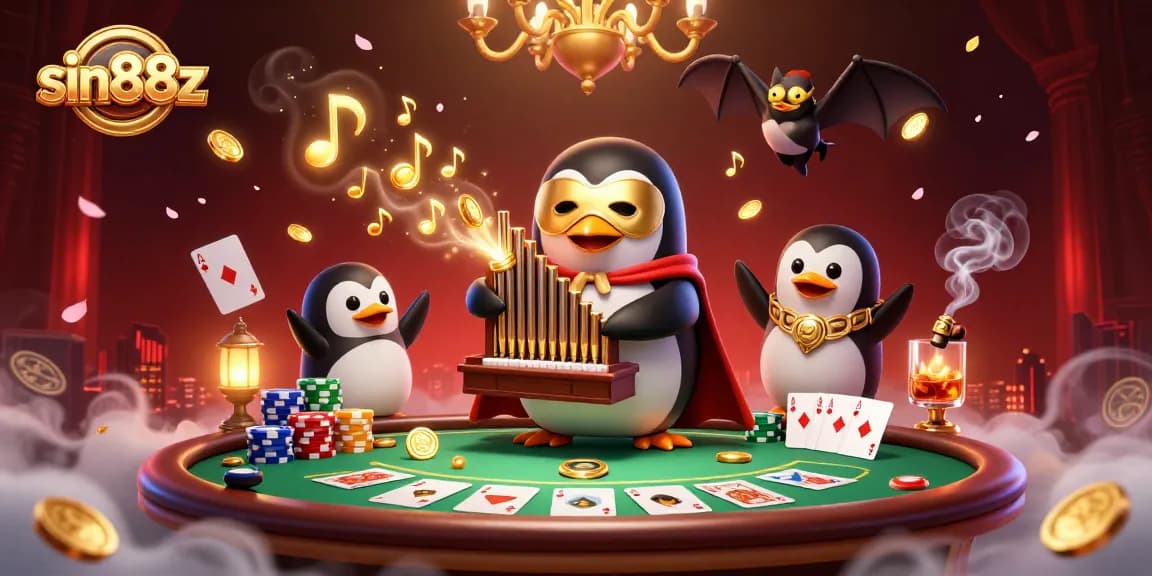 Experience the thrill of sin88z with a vibrant 3D casino scene featuring poker and riches.
