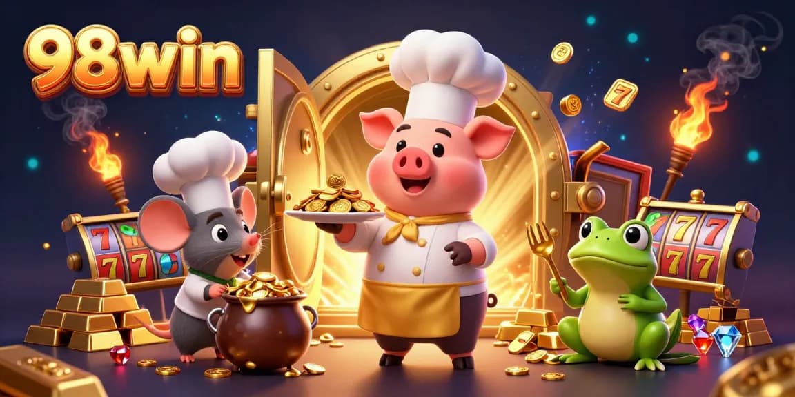 Engage in thrilling gameplay at 98win with vibrant 3D casino characters and elements.