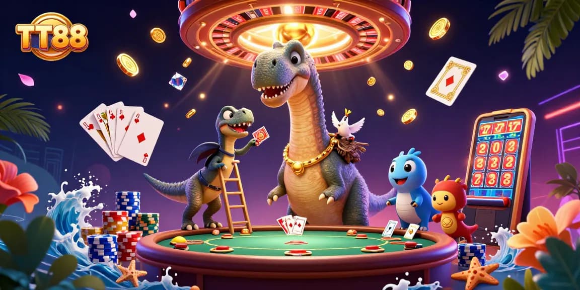 Experience the excitement of TT88 with vibrant casino elements and engaging characters.