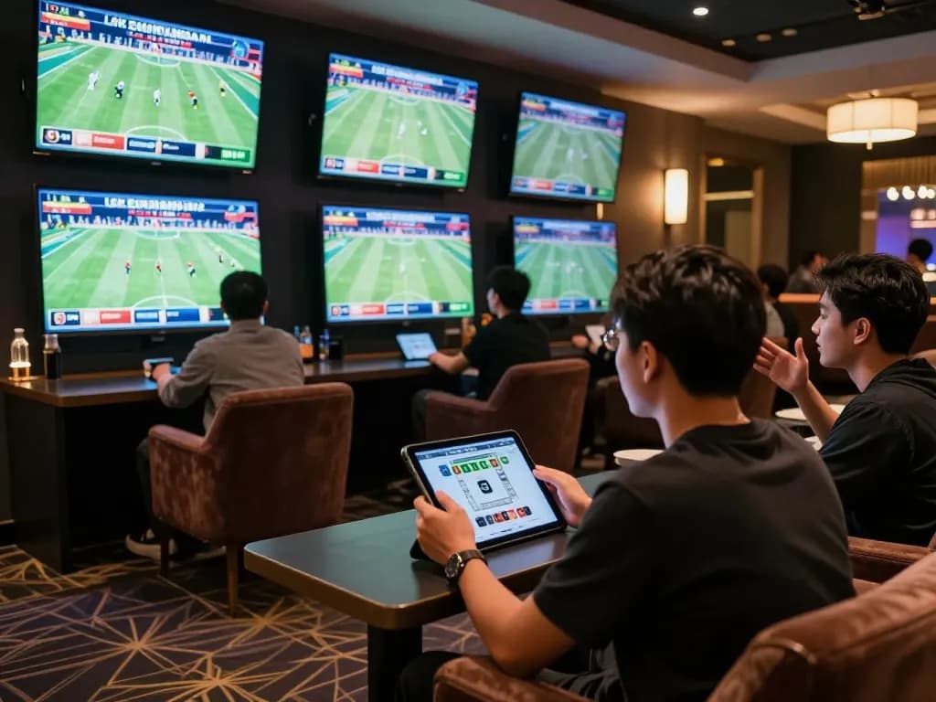 Engaging casino experience at Go 88 sports betting lounge with vibrant atmosphere and strategy discussions.