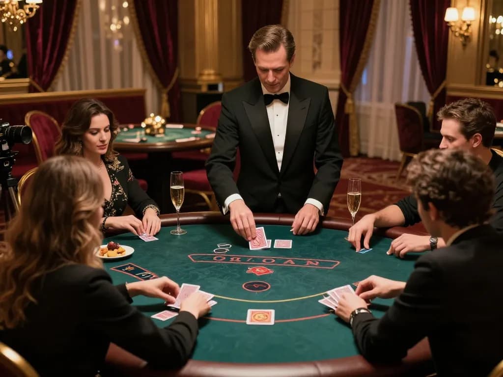 Intense poker gameplay in a luxury casino setting, showcasing players at the table, part of the elite LV88SEO experience.