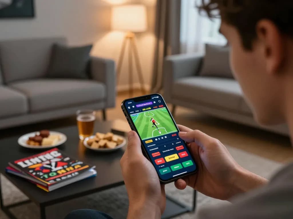 Experience 7meter Link Alternatif with live betting on a smartphone in a cozy setting.