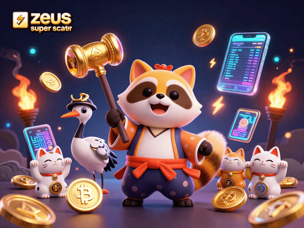 Spin to win with zeus super scatter as cheerful tanuki and maneki-neko showcase vibrant slots fun!