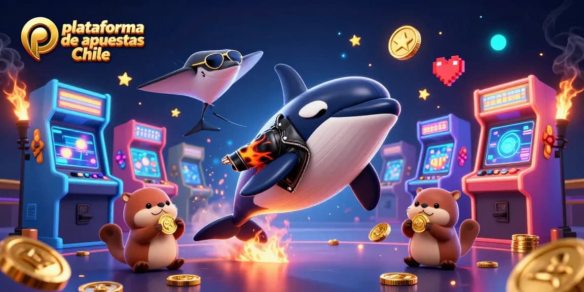 Ilustración dinámica sobre la plataforma de apuestas Chile, donde una orca y un rayón brillan en el mundo del juego.