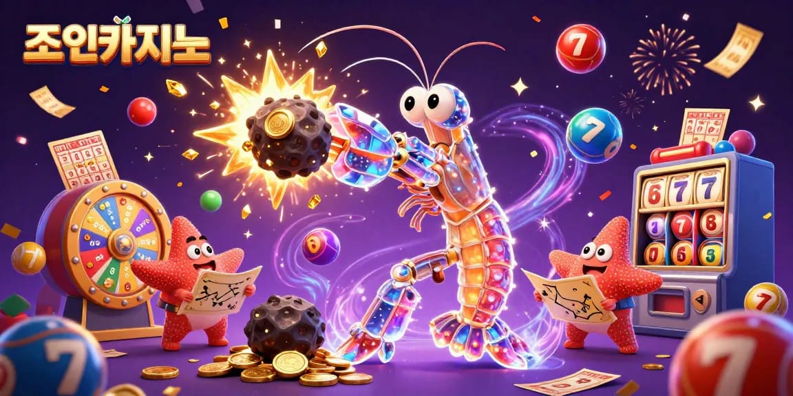 Experience the thrills of 조이카지노 with vibrant visuals of a samurai shrimp in a casino adventure.