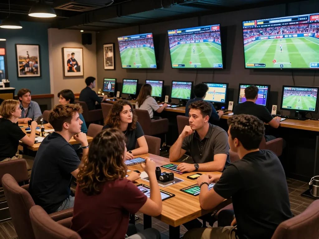Fans engaging in strategic betting at TR88 sports lounge during live game.