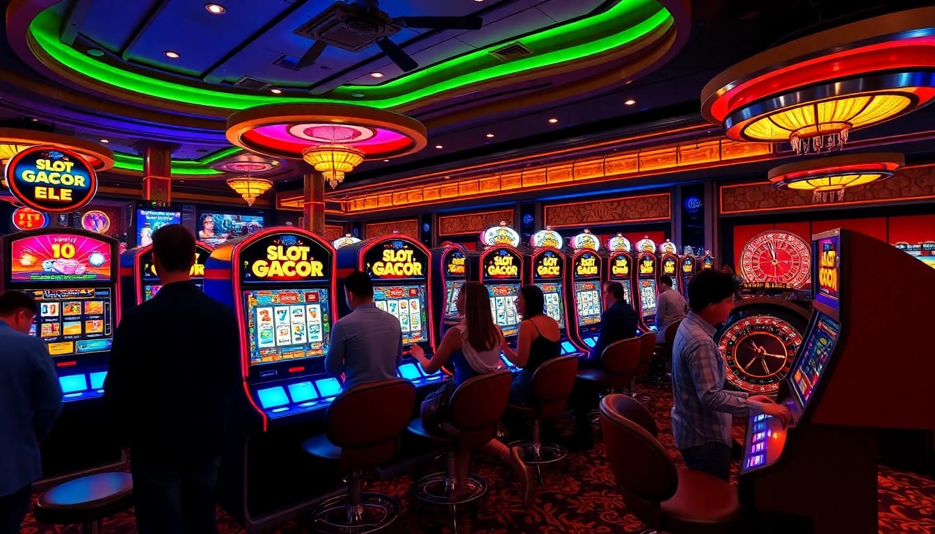 Players enjoying the thrill of slot gacor machines in a vibrant casino setting.