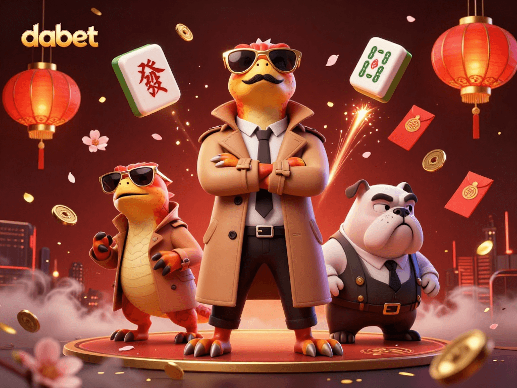 Dabet raptors sneak into a VIP casino lounge guarded by a bulldog bouncer among festive casino elements.