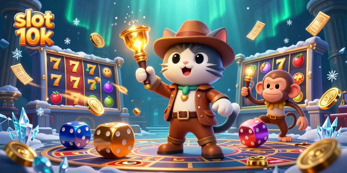 Engage with the exciting slot 10k adventure featuring a cartoon cat and monkey in a treasure-filled temple.