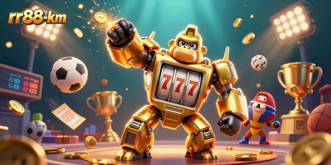 Engage in thrilling gambling action at rr88-km with colorful sports balls and a golden mech.