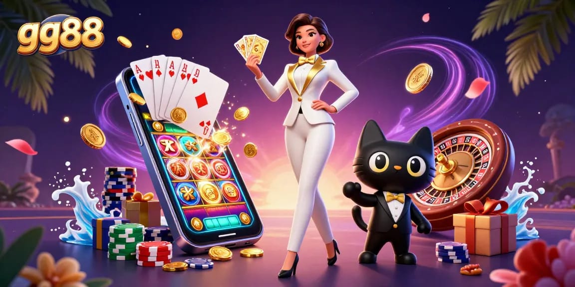 Play exciting games at gg88 while enjoying a glamorous casino scene filled with vibrant elements.