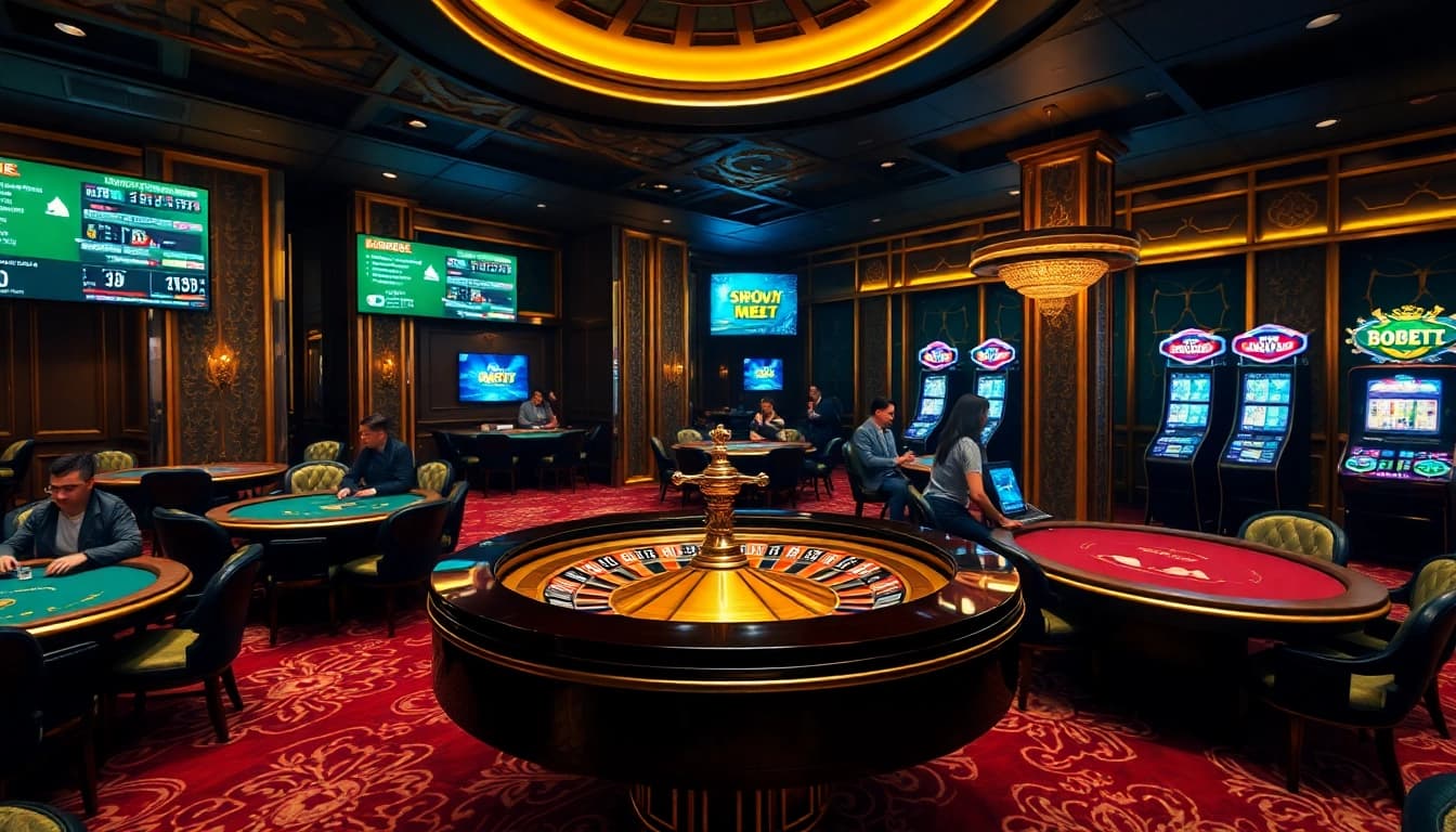 SBOBET91 players enjoying a thrilling live betting experience at upscale casino tables.