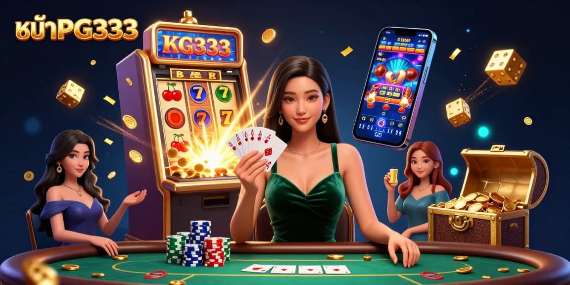 Play thrilling games at หน้า PG333 with an elegant Asian woman holding cards amidst a jackpot explosion.