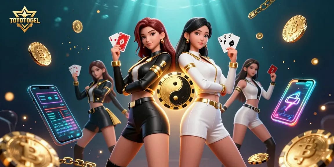 Join the action with TOTOTOGEL as twin Asian sisters showcase their skills in a vibrant casino scene.