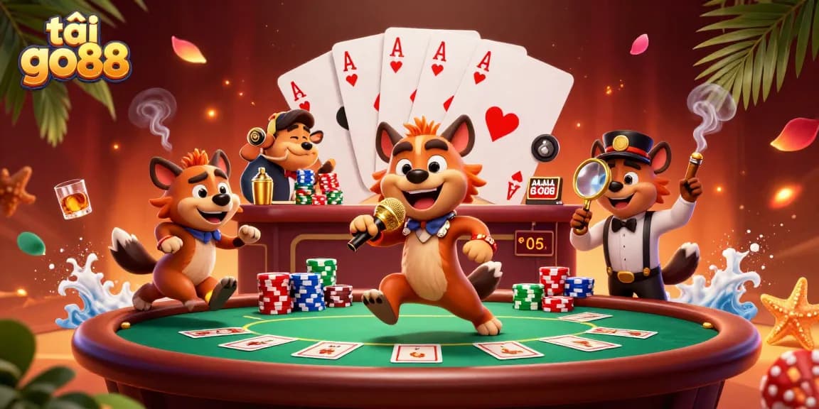 Experience excitement while downloading tải go88 at this lively casino scene featuring animated hyenas.