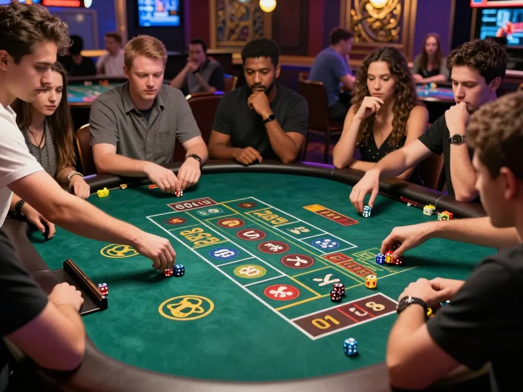 hi88 Sicbo game in action with players excitedly placing bets at a vibrant casino table