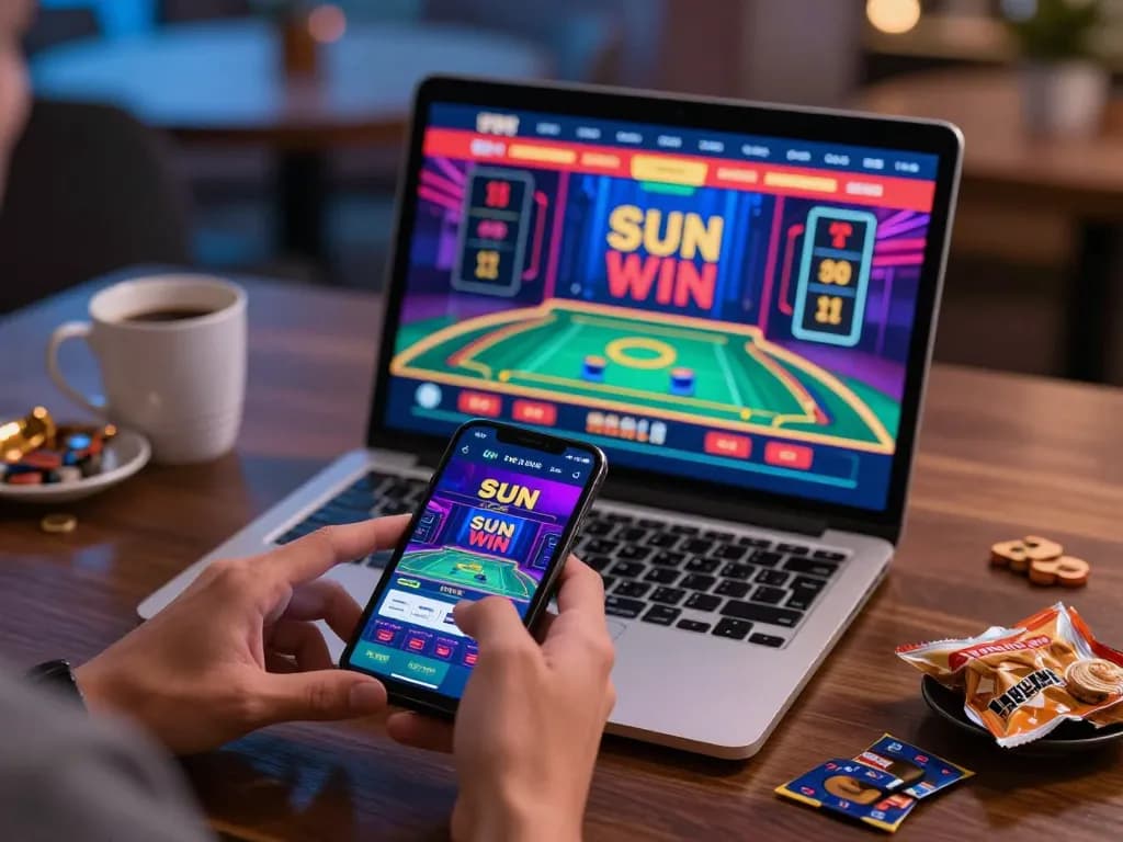 Engaging with the SUN WIN casino app on a smartphone for online gameplay.