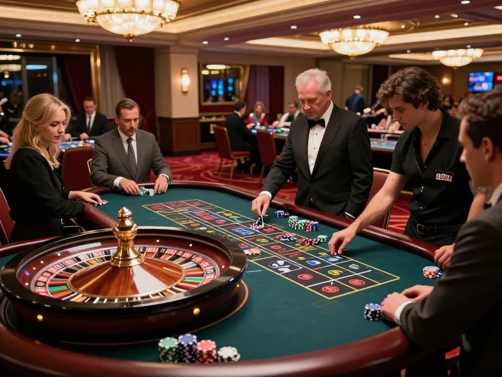 Experience the thrill of live betting at g28tv's luxurious casino roulette table with engaged players.